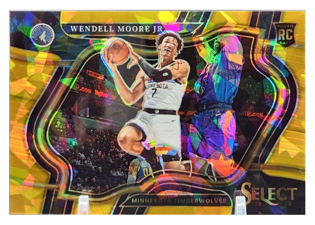 2022-23 Panini Select Base Set Wendell Moore Jr. Gold Cracked Ice Prizm #299 card