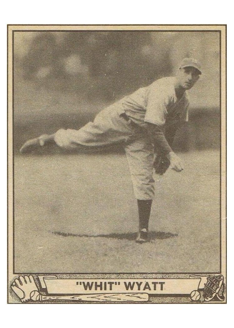 1940 Play Ball Whit Wyatt #67 card