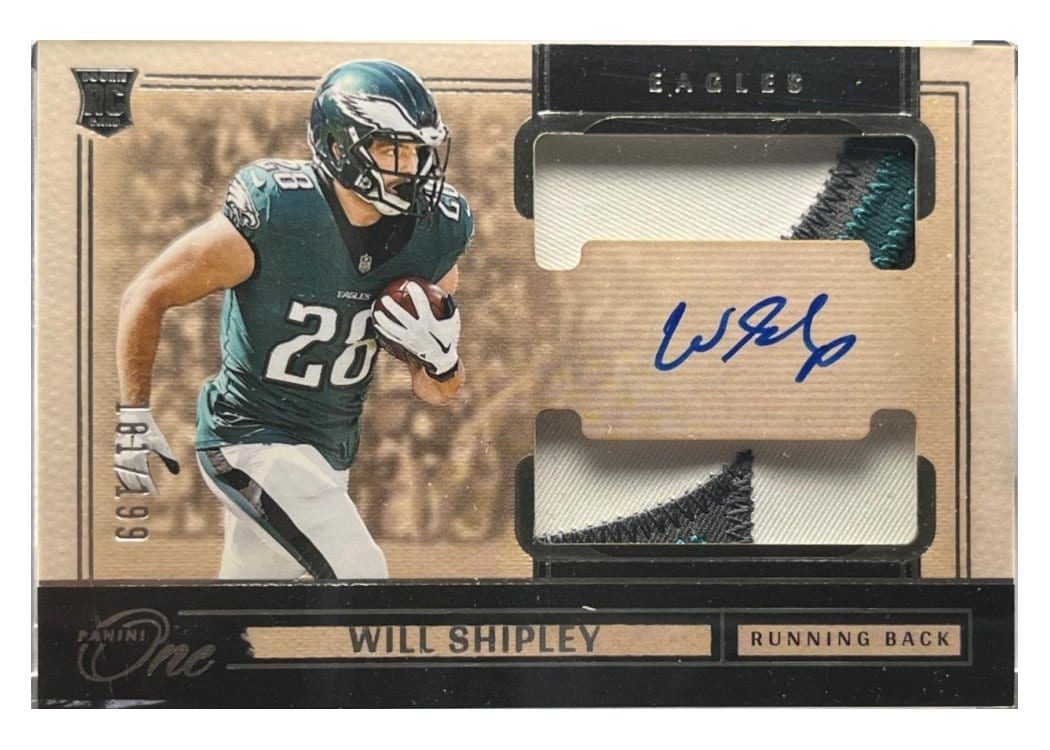 2024 Panini One Rookie Dual Patch Autographs Will Shipley #48 card