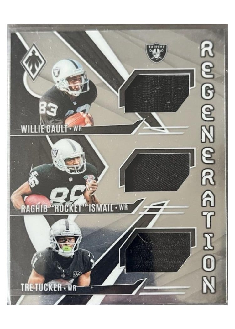 2024 Panini Phoenix Regeneration Willie Gault / Raghib "Rocket" Ismail / Tre Tucker #R-LVR card