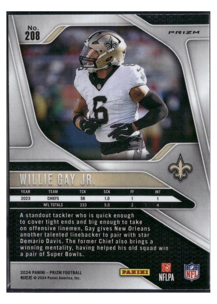 2024 Panini Prizm Base Set Willie Gay Jr. #208 card