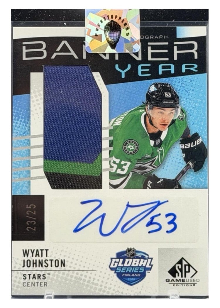 2025-26 SP Game Used 2024 Global Series Stars vs. Panthers Banner Year Autograph Relics Wyatt Johnston #BYA-WJ card