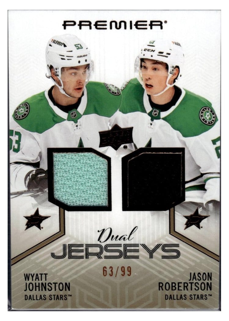 2024-25 Upper Deck Premier Premier Dual Jersey Wyatt Johnston/Jason Robertson #PD-JR card