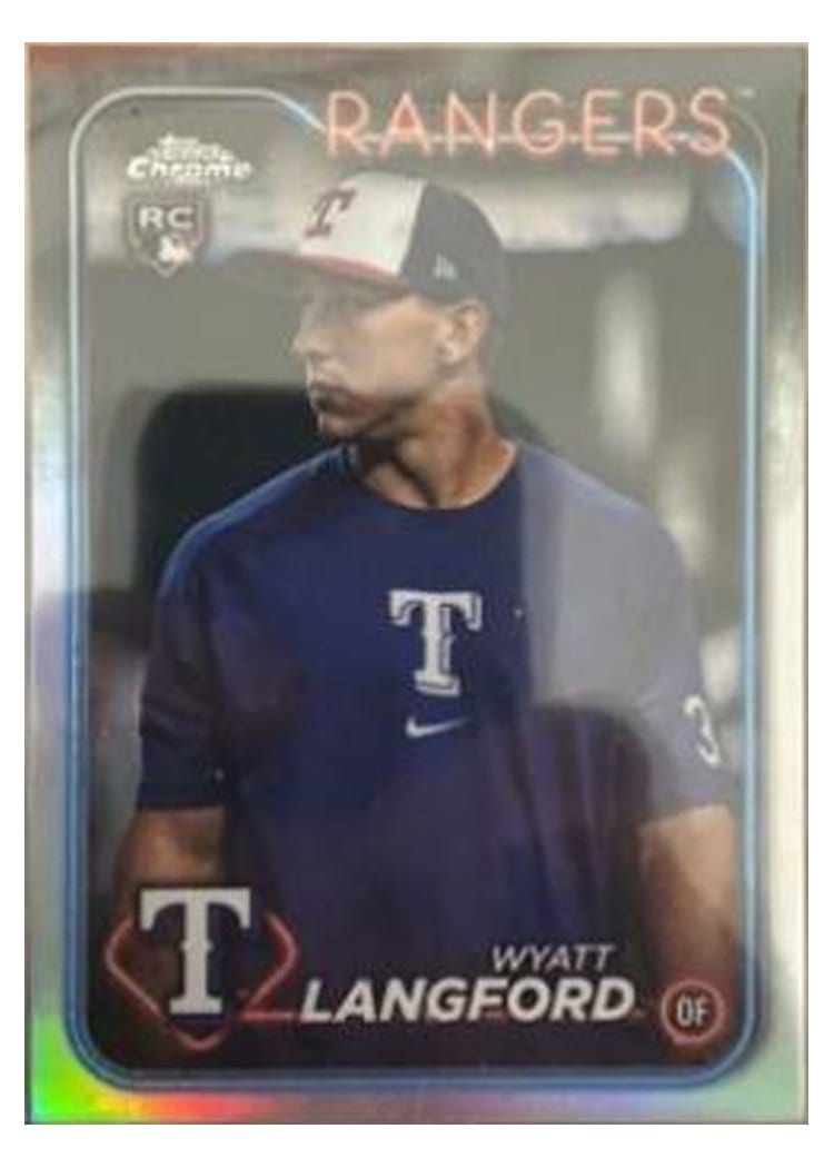 2024 Topps Chrome Base Set Wyatt Langford Orange Speckle Refractor Image Variation #122 card