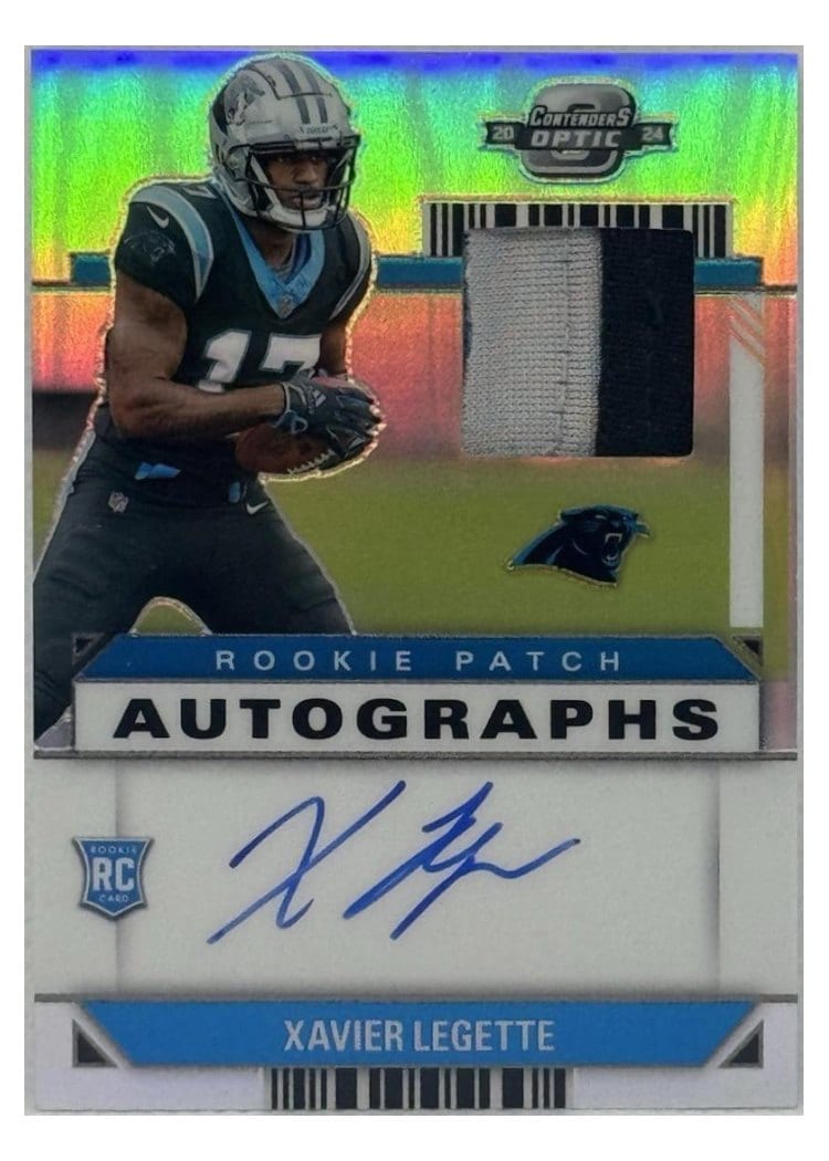 2024 Panini Contenders Optic Rookie Patch Autographs Xavier Legette #9 card