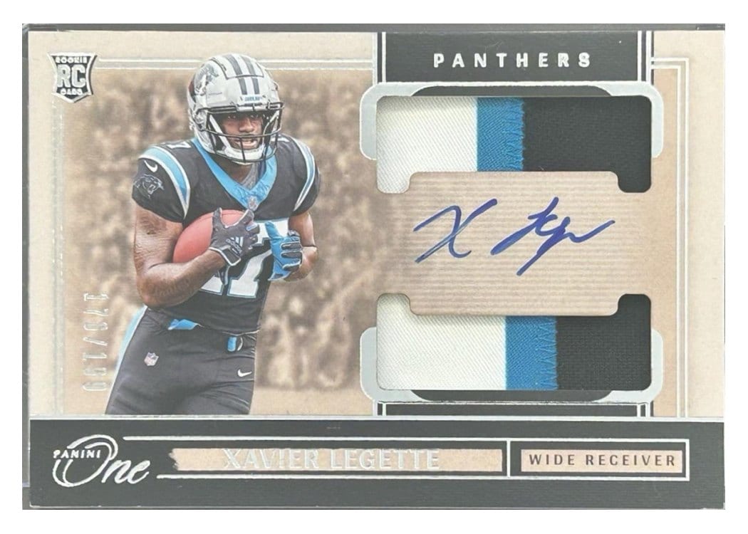 2024 Panini One Rookie Dual Patch Autographs Xavier Legette #36 card