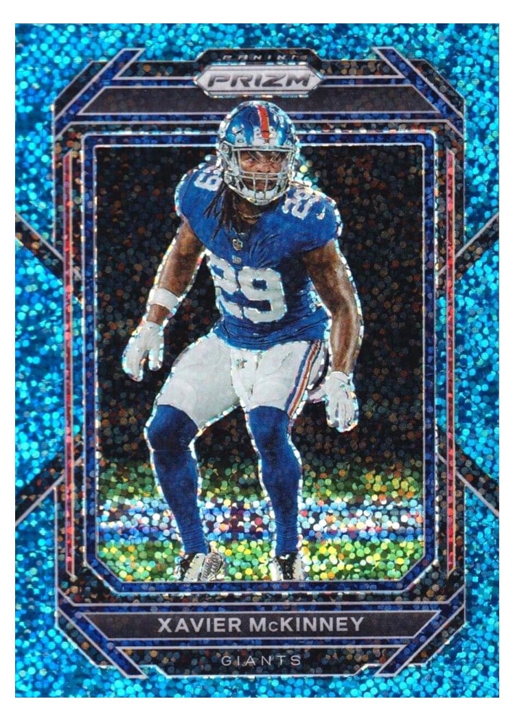 2022 Panini Prizm Base Set Xavier McKinney Blue Sparkle #221 card