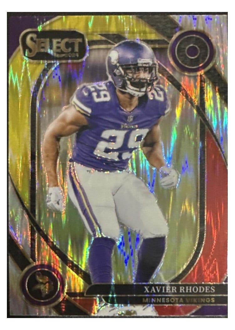 2024 Panini Select Base Set Xavier Rhodes Red Yellow Prizm Shock #201 card