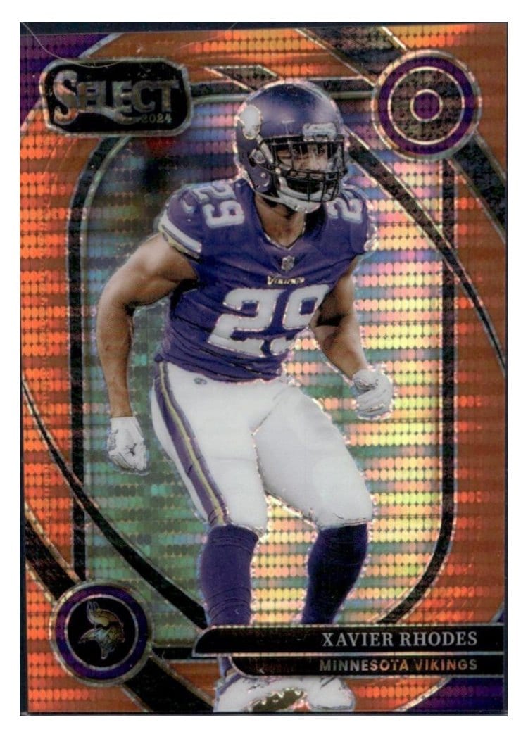 2024 Panini Select Base Set Xavier Rhodes Neon Orange Pulsar Prizm #201 card