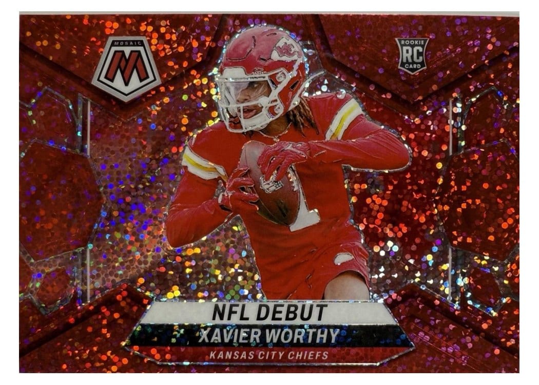 2024 Panini Mosaic Base Set Xavier Worthy Red Sparkle #285 card