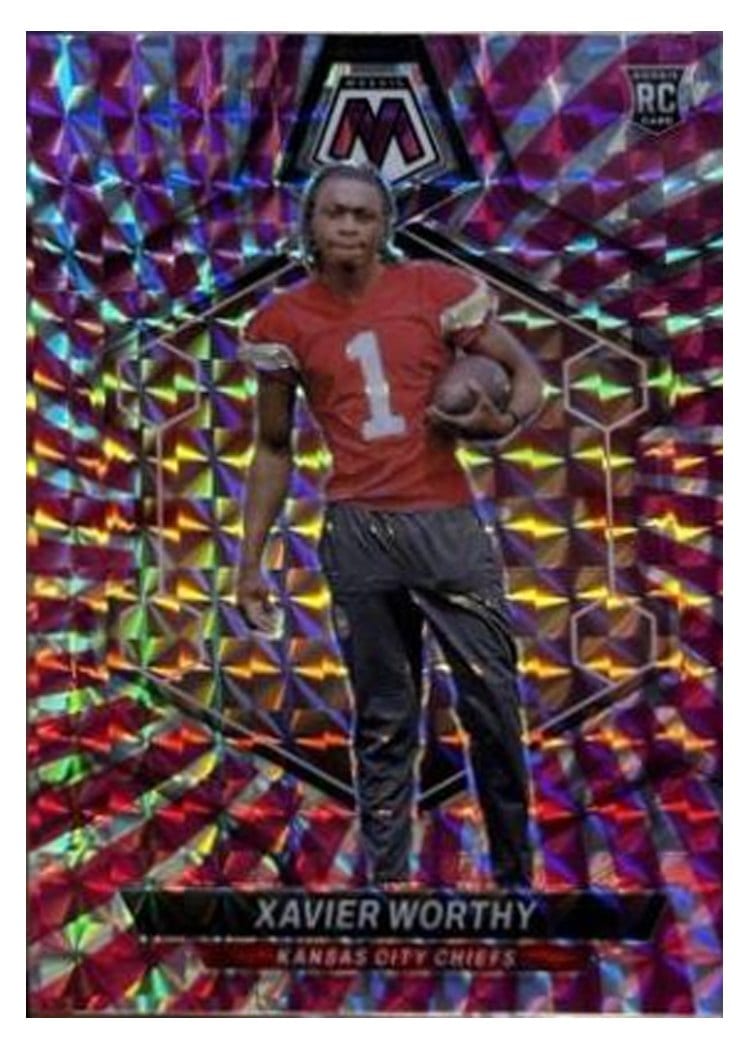2024 Panini Mosaic Base Set Xavier Worthy Pink Swirl #328 card