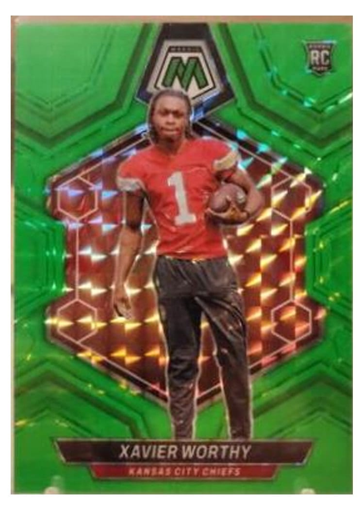 2024 Panini Mosaic Base Set Xavier Worthy Green Fluorescent #328 card