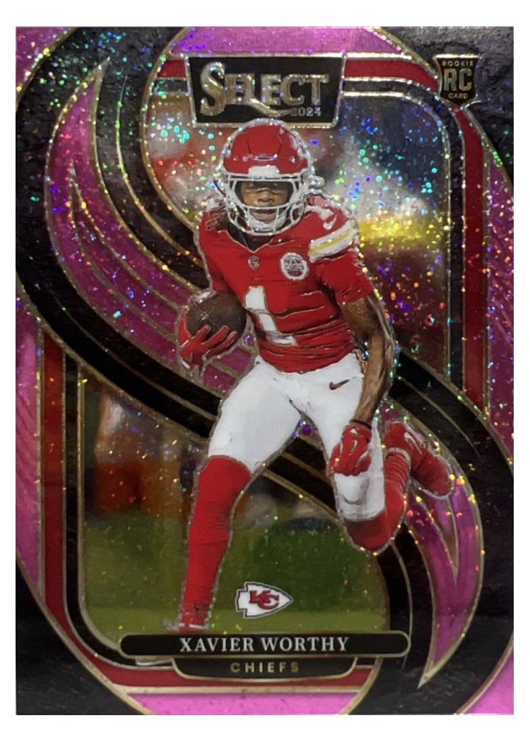 2024 Panini Select Base Set Xavier Worthy Pink Glitter Prizm #119 card
