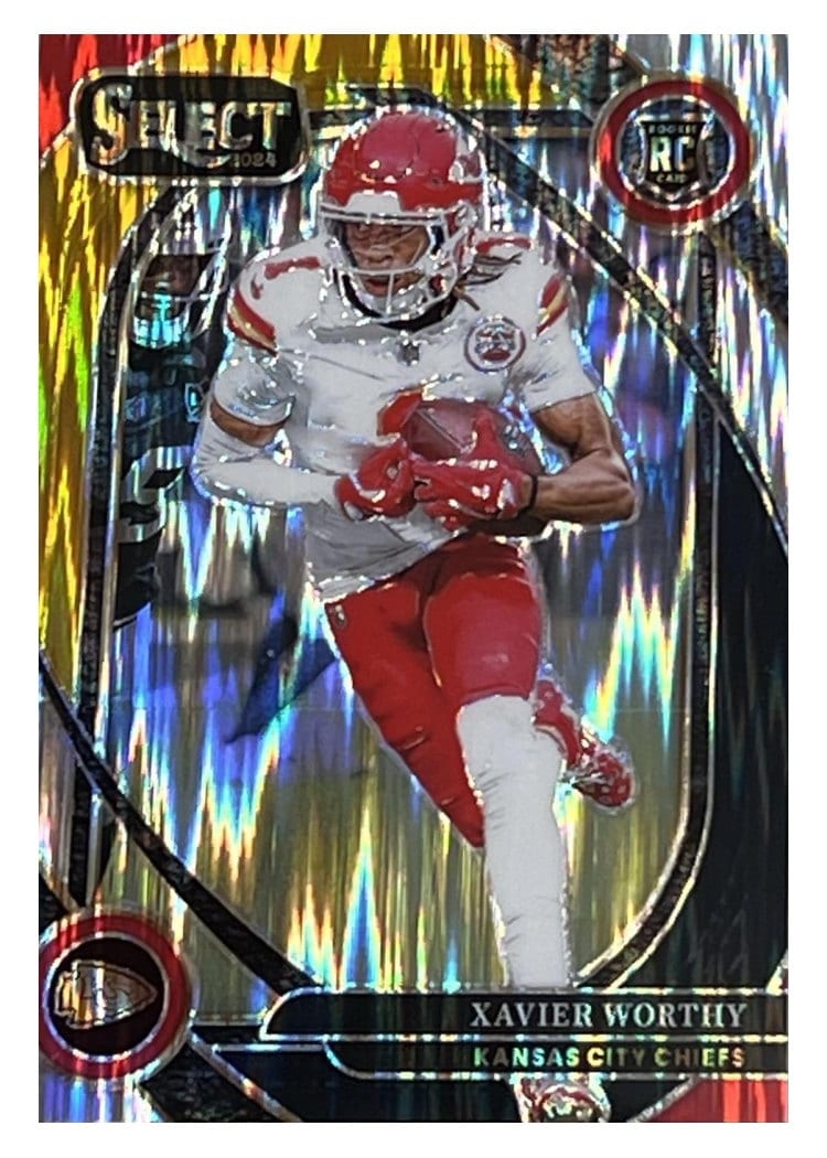 2024 Panini Select Base Set Xavier Worthy Black Gold Prizm Shock #224 card