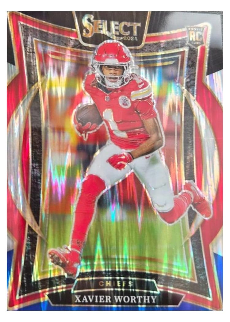 2024 Panini Select Base Set Xavier Worthy Black Blue Prizm Shock #32 card