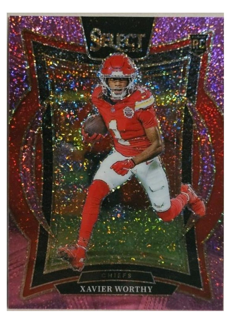2024 Panini Select Base Set Xavier Worthy Pink Glitter Prizm #32 card