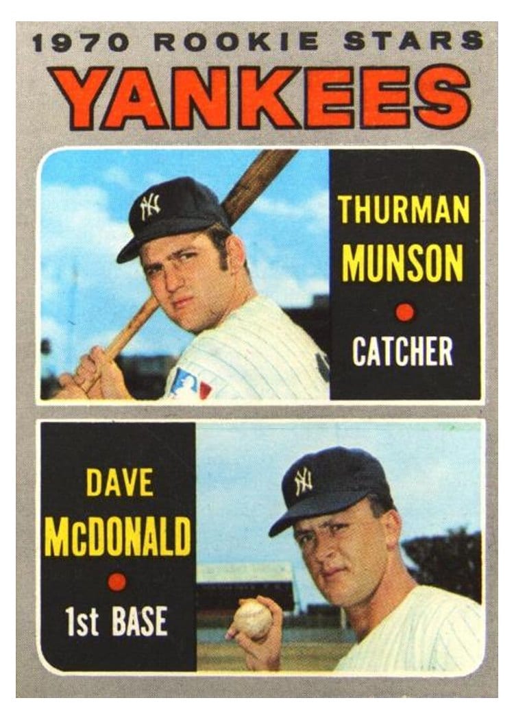 1970 Topps Yankees 1970 Rookie Stars: Thurman Munson / Dave McDonald #189 card