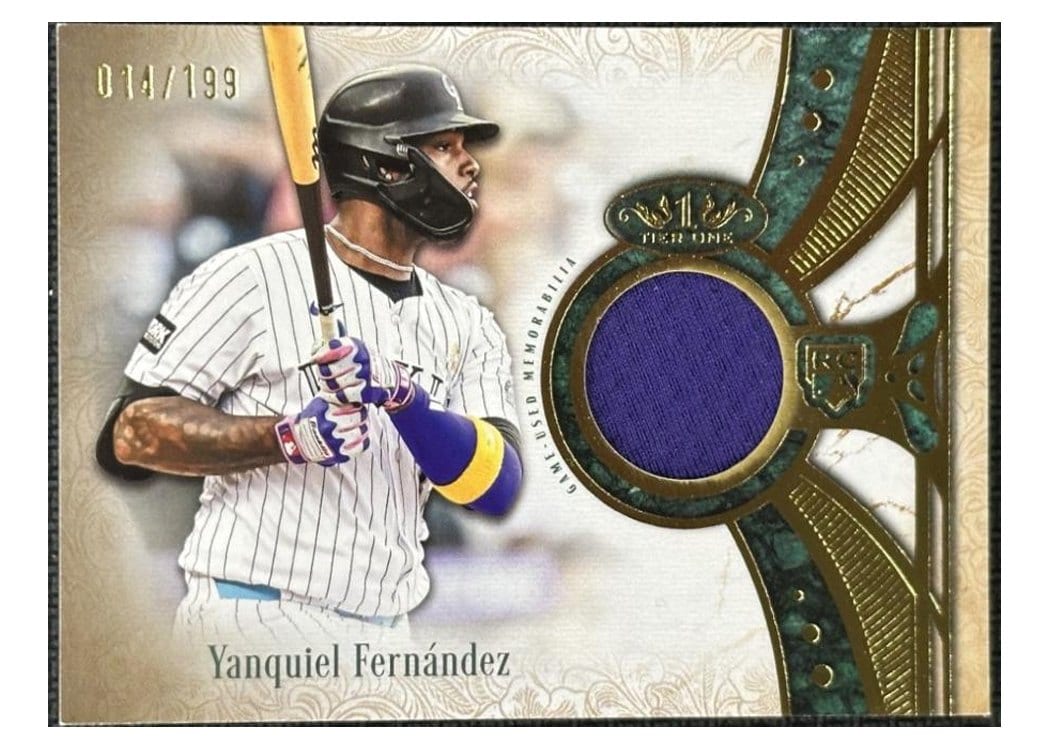 2026 Topps Tier One Rookie Relics Yanquiel Fernández #RR-YF card