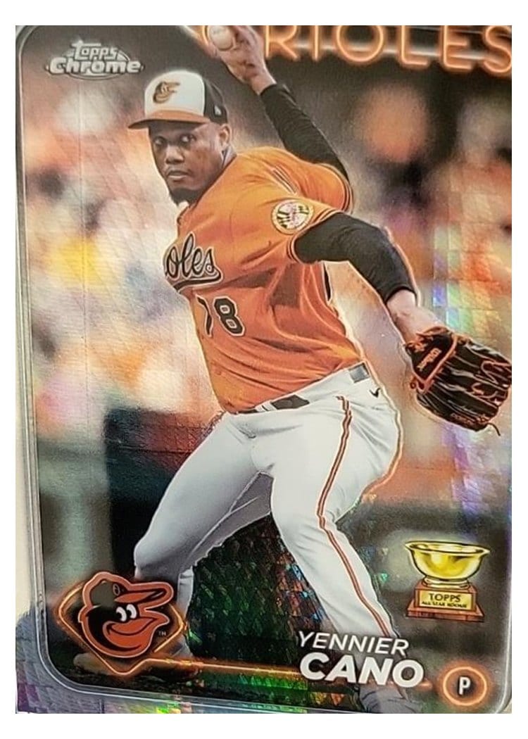 2024 Topps Chrome Base Set Yennier Cano Orange Wave Refractor #130 card