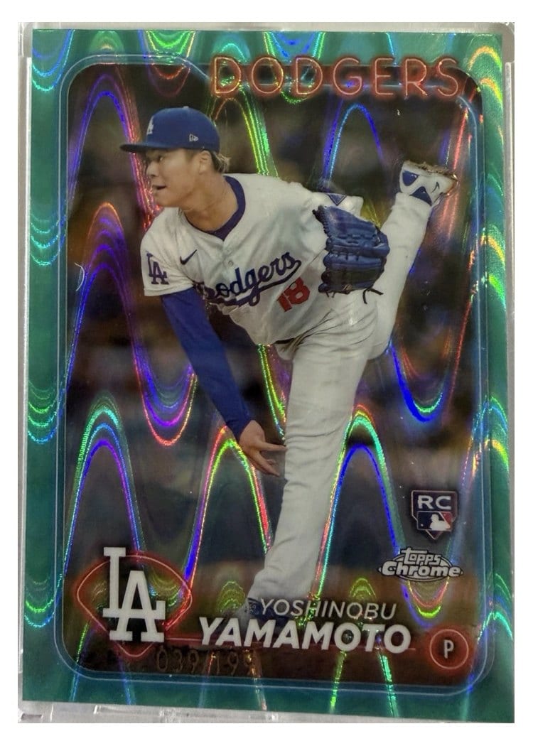 2024 Topps Chrome Yoshinobu Yamamoto Aqua Lava Refractor #18 card