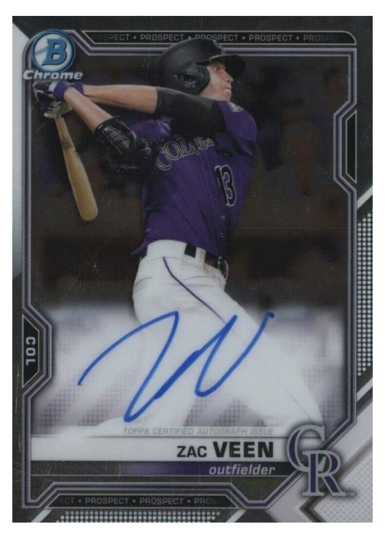 2021 Bowman Chrome Prospect Autographs Zac Veen #CPA-ZV card
