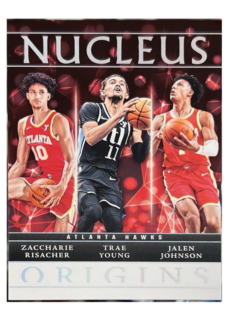 2024-25 Panini Origins Nucleus Set Zaccharie Risacher/Jalen Johnson/Trae Young #7 card