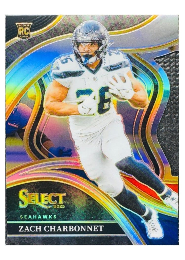 2023 Panini Select Base Set Zach Charbonnet Black Red Prizm Die-Cut #202 card