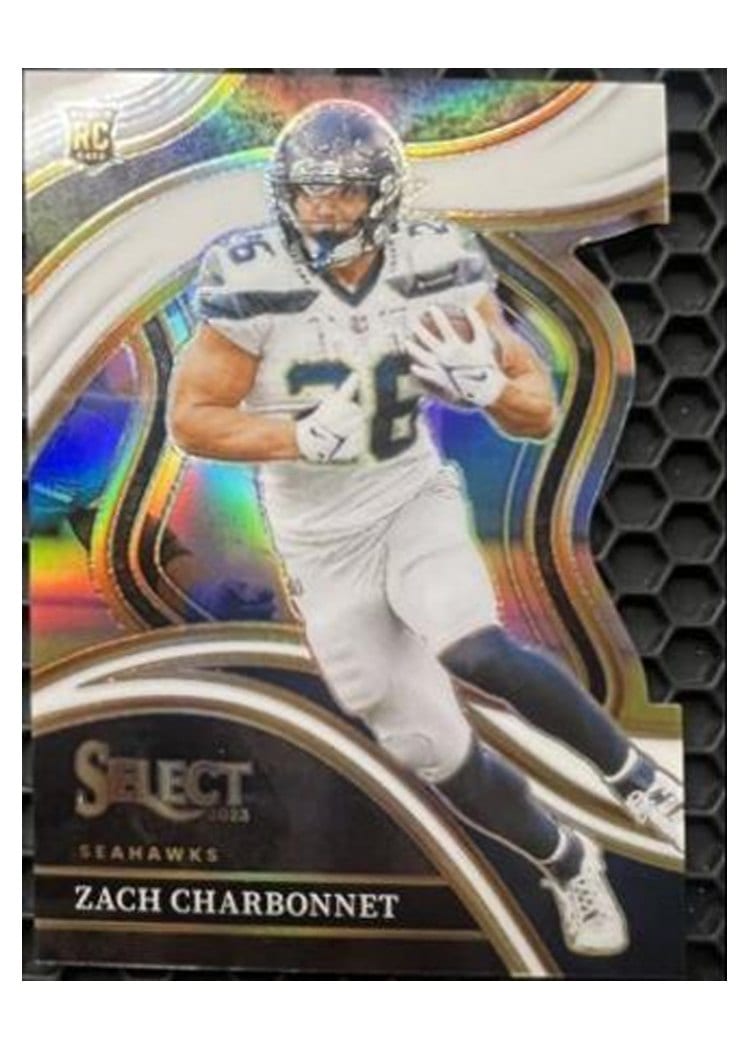 2023 Panini Select Base Set Zach Charbonnet White Prizm Die-Cut #202 card