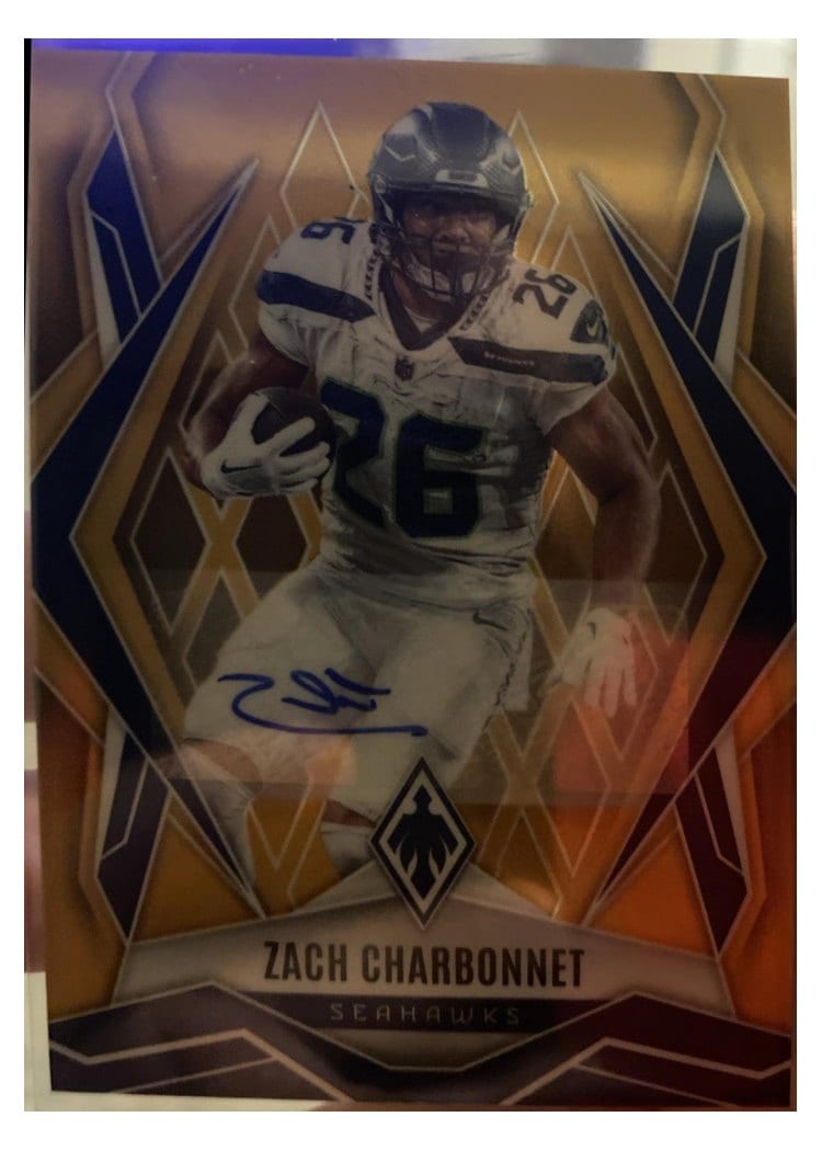 2025 Panini Phoenix Base Set Zach Charbonnet Gold Autograph #109 card