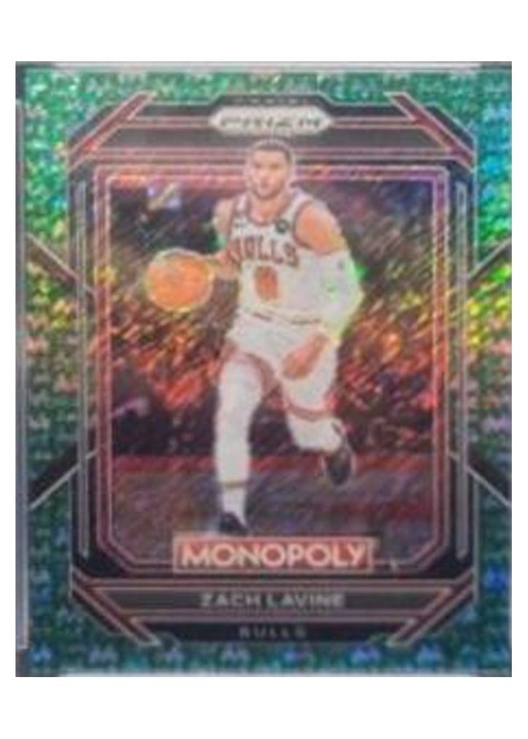 2023-24 Panini Prizm Monopoly Base Set Zach Lavine Green Millionaire Shimmer #17 card