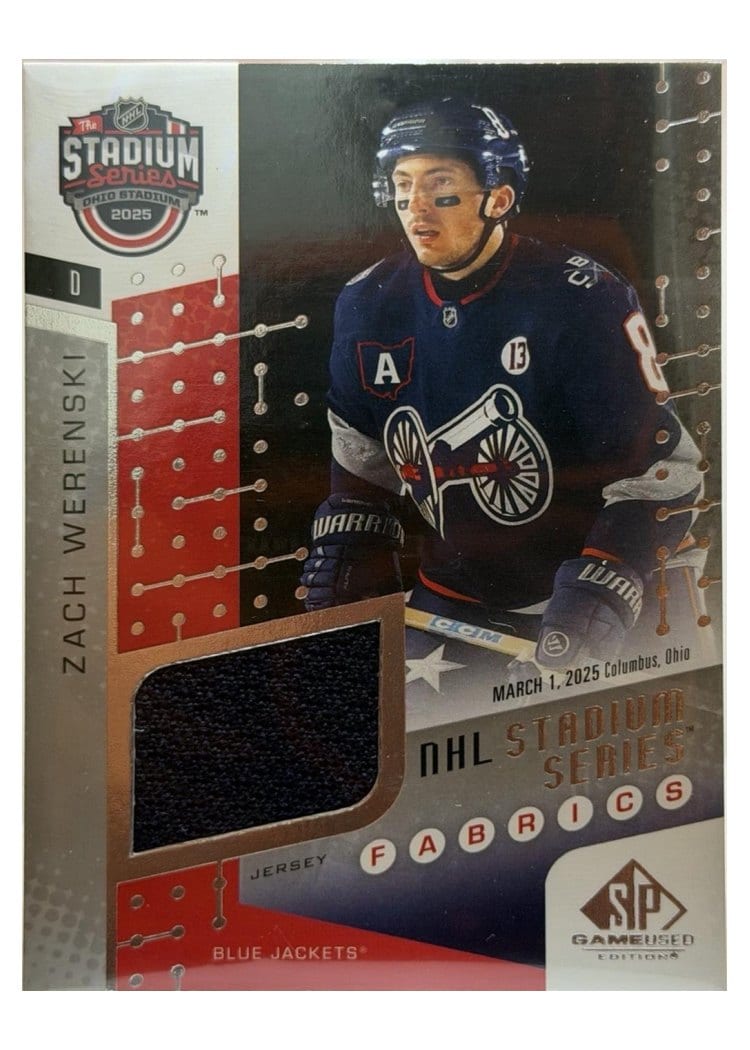 2025-26 SP Game Used 2025 Stadium Series Blue Jackets vs. Red Wings Fabrics Zach Werenski #SSF-15 card