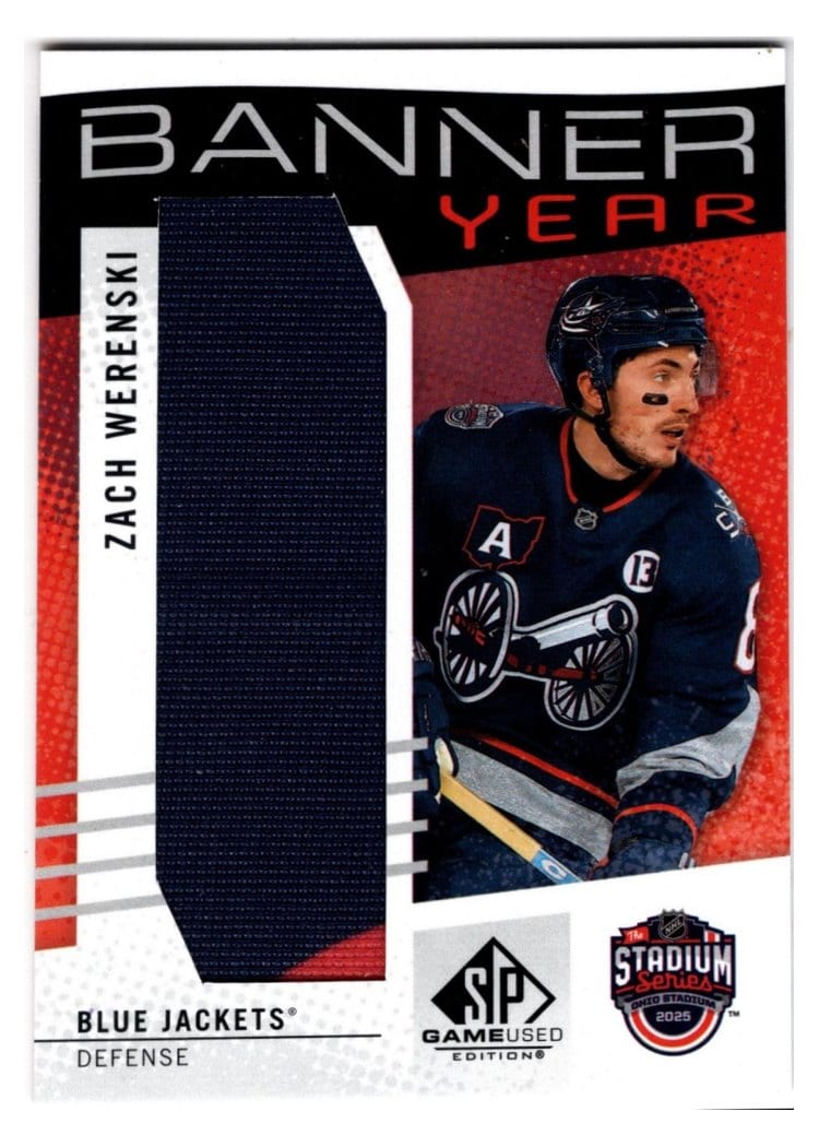 2025-26 SP Game Used 2025 Stadium Series Blue Jackets vs. Red Wings Banner Year Relics Zach Werenski #BYSS-ZW card