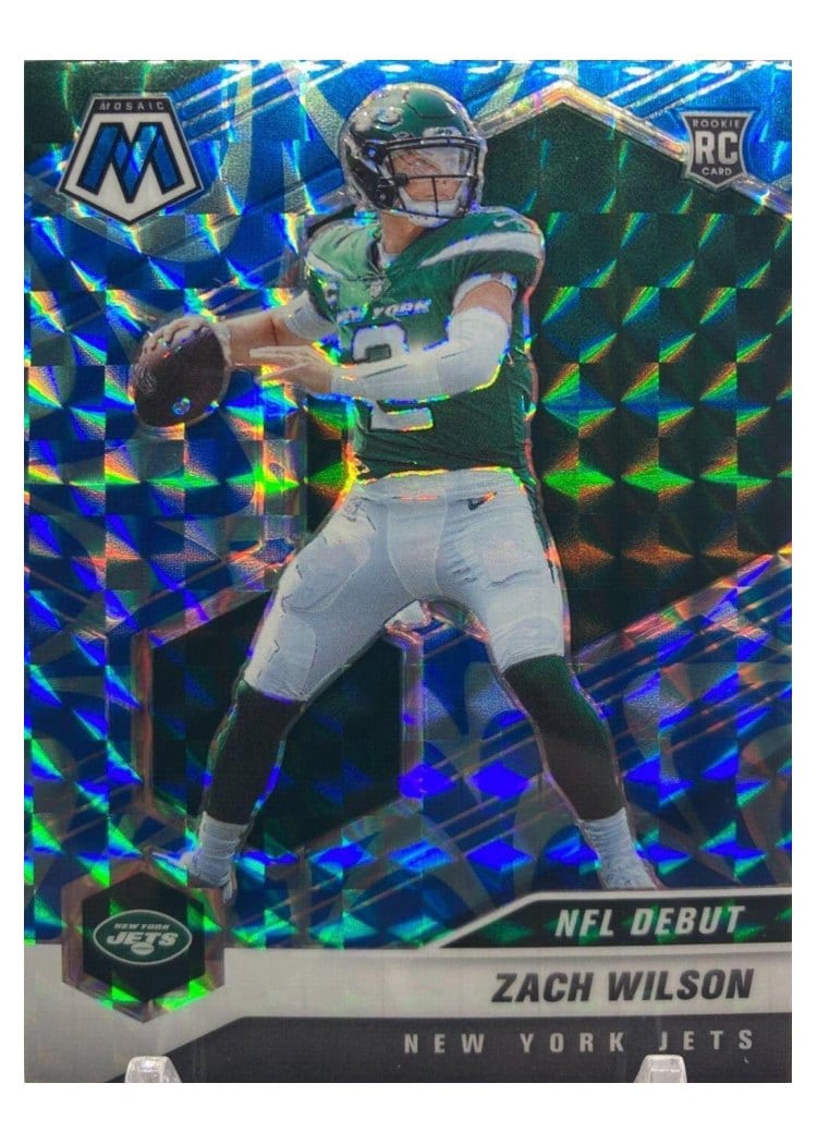 2021 Panini Mosaic Base Set Zach Wilson Blue Fluorescent #243 card