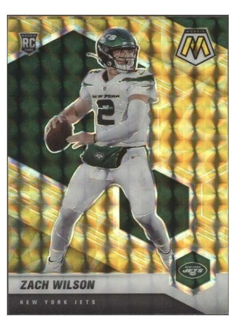 2021 Panini Mosaic Base Set Zach Wilson Reactive Yellow Mosaic #302 card