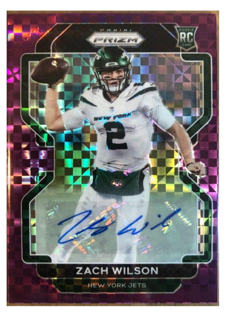 2021 Panini Prizm Base Set Zach Wilson Autograph Purple Power Prizm #332 card