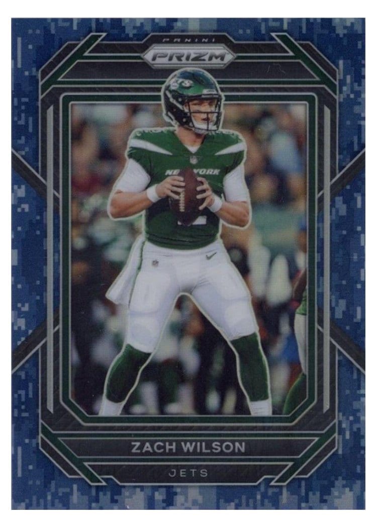 2022 Panini Prizm Base Set Zach Wilson Blue Shimmer #225 card