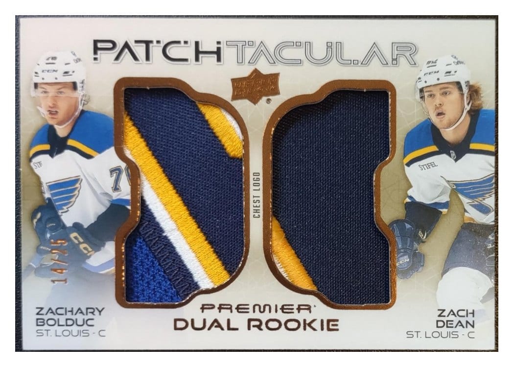 2024-25 Upper Deck Premier Dual Rookie Patch-Tacular Relics Zachary Bolduc/Zach Dean #DRPT-BD card