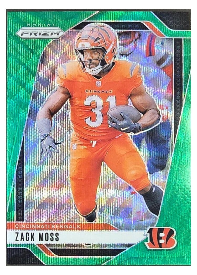 2024 Panini Prizm Base Set Zack Moss Green Wave #56 card