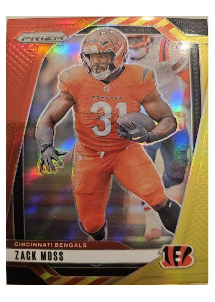 2024 Panini Prizm Base Set Zack Moss Red Yellow #56 card