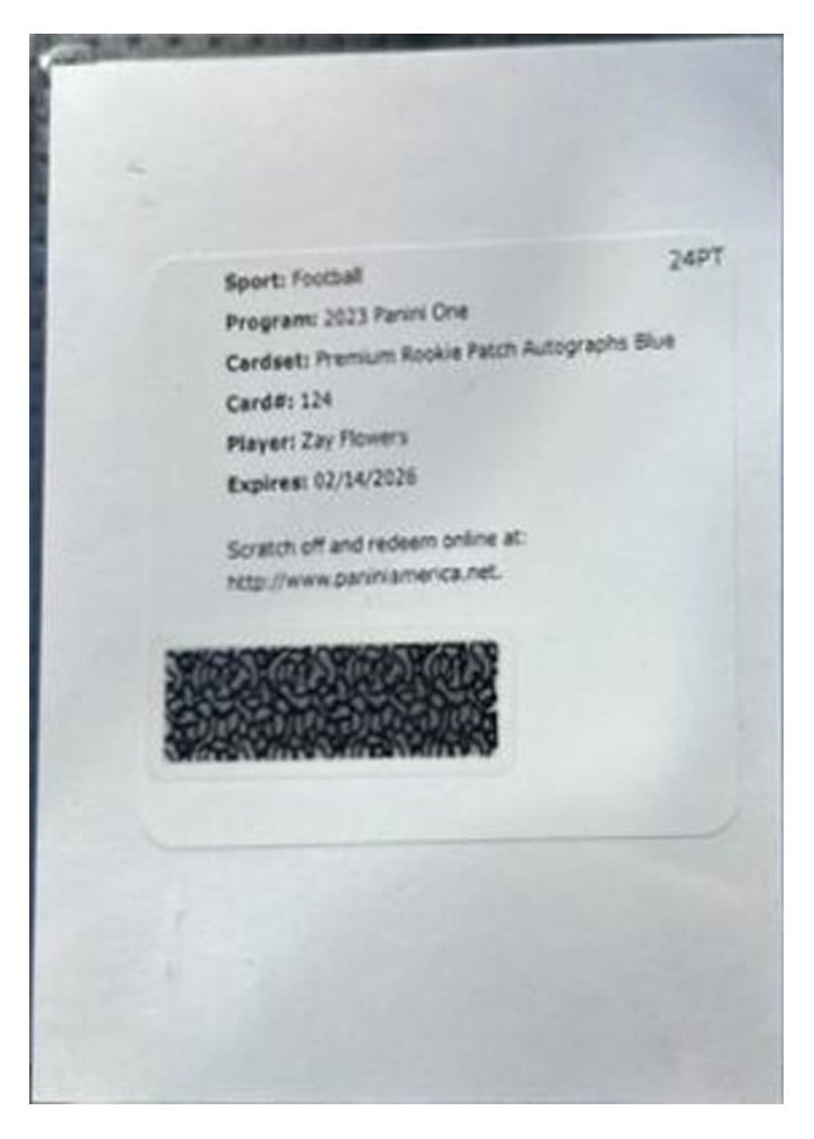 2023 Panini One Premium Rookie Patch Autographs Zay Flowers Blue Patch Autograph #124 card