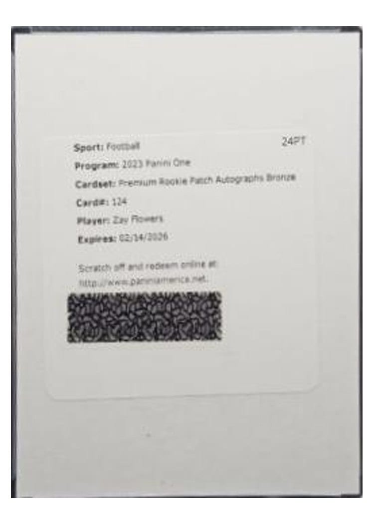 2023 Panini One Premium Rookie Patch Autographs Zay Flowers #124 card