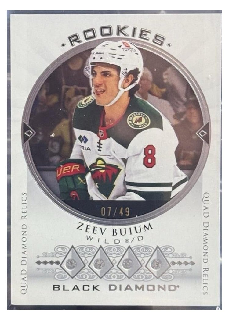 2025-26 Upper Deck Black Diamond Retro Diamond Relic Rookie Quad Zeev Buium #BDRR-ZB