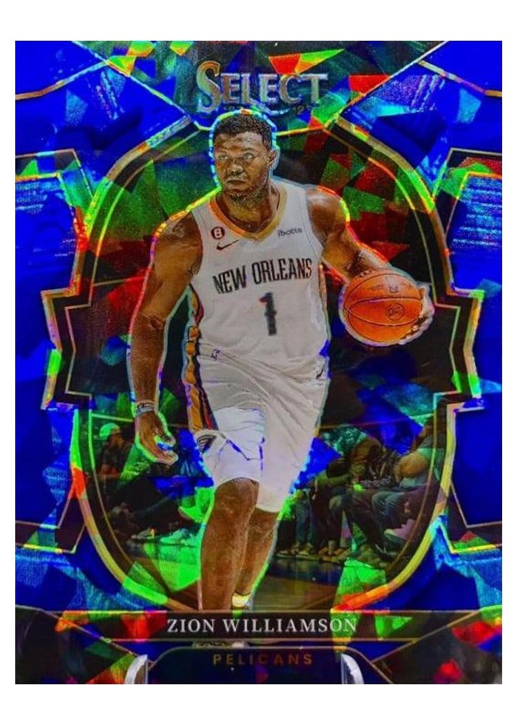 2022-23 Panini Select Base Set Zion Williamson Blue Cracked Ice Prizm #24 card